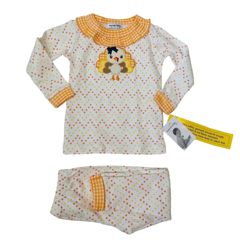 NWT Magnolia Baby Size 4 Little Gobbler Turkey Ruffle PJs
